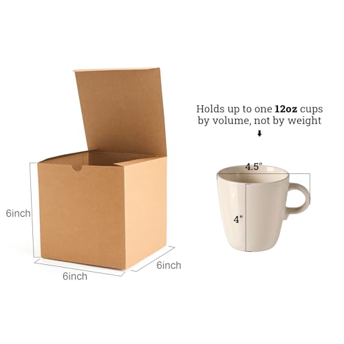 MESHA 6x6x6 Gift Boxes with Lids 50 Pack Brown Kraft