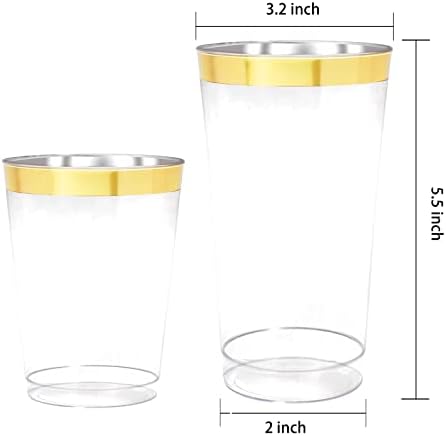 LIYH 100 Pcs 16 Ounce Gold Rim Plastic Cups for Parties