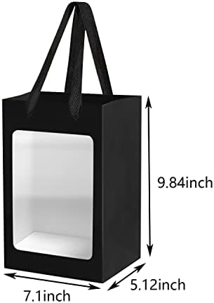 12 Pcs Black Kraft Paper Gift Bags with Window Handles