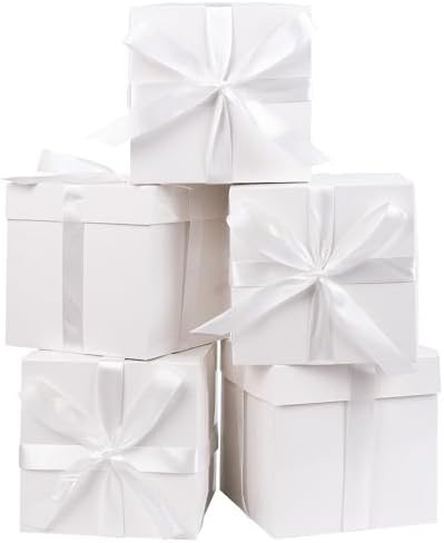 Jaywayang 5 Pack White Gift Boxes with Lids Ribbons and Tissue Papers