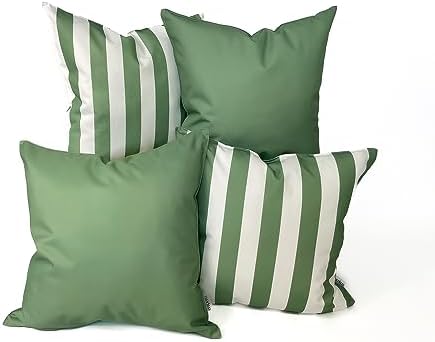 Ensperta Pack of 2 20x20 Waterproof Light Green Striped Throw Pillow Covers