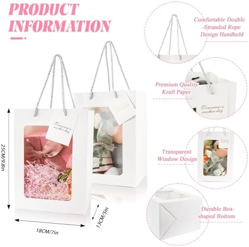 50PCS White Gift Bags with Handles and Clear Window