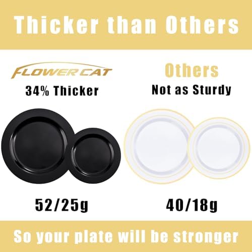 FLOWERCAT 60PCS Heavy Duty Black Disposable Plates