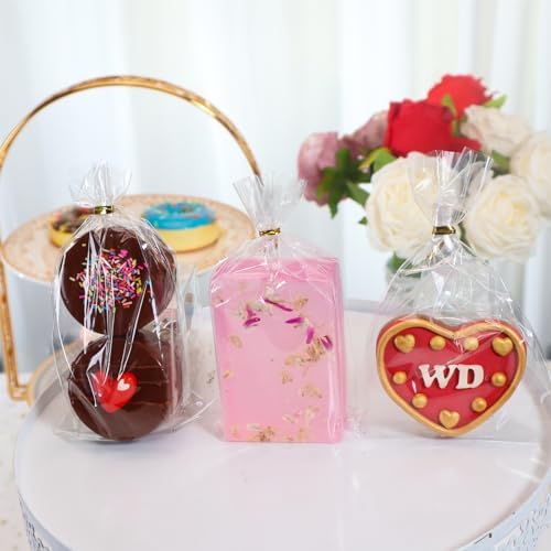Clear Cellophane Bags with Gold Ties 200 Pack