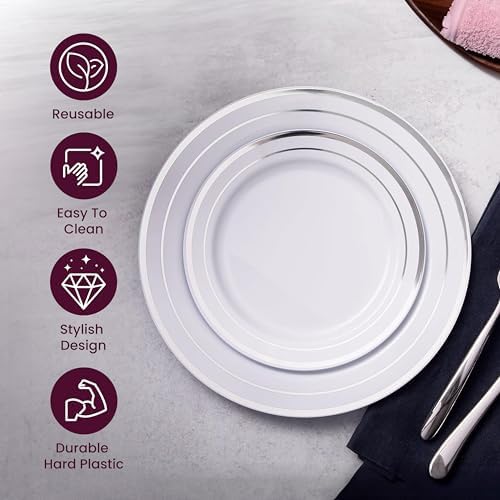 Ayas 60 Silver Rimmed Plastic Plates Set