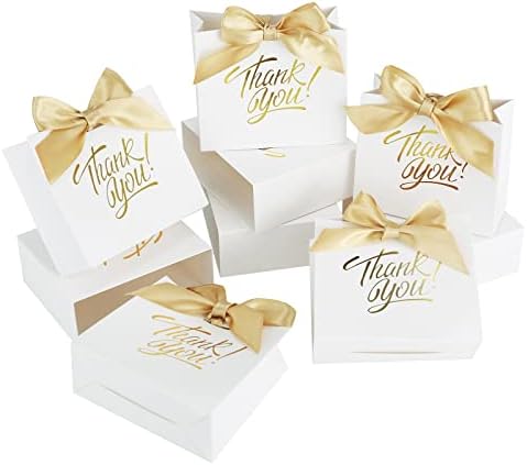 KPOSIYA 50 Pack White Gift Bags with Bow Ribbon