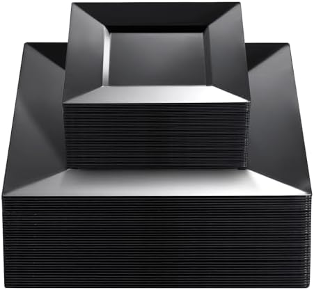 Liacere 100PCS Black Plastic Plates Set