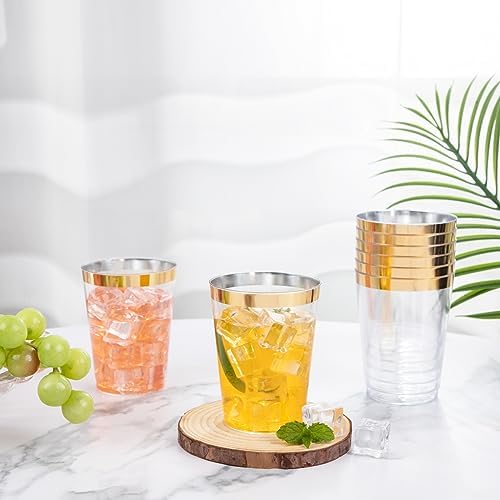 I00000 60PCS Gold Plastic Cups 10 oz Clear Disposable