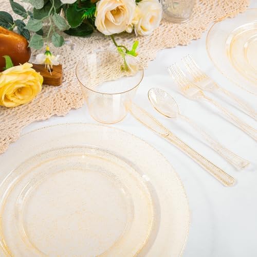 WELLIFE 300 PCS Gold Glitter Dinnerware Set for 50 Guests