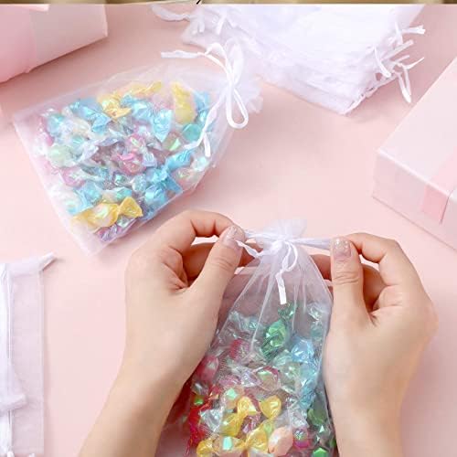 Riakrum 100 Pcs White Drawstring Organza Gift Bags