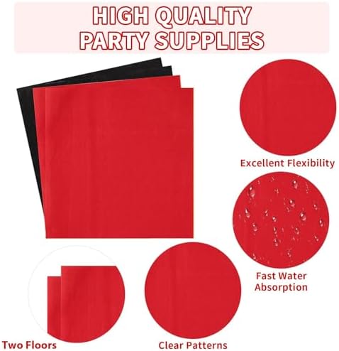 96 Pcs Red and Black Party Plates and Napkins Set