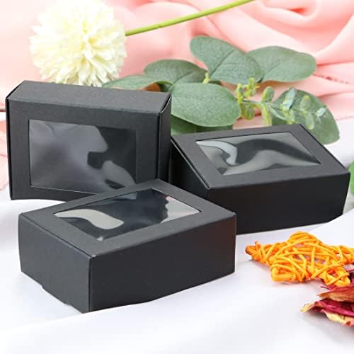 BadenBach 50-Pack Mini Kraft Gift Boxes with Clear Windows