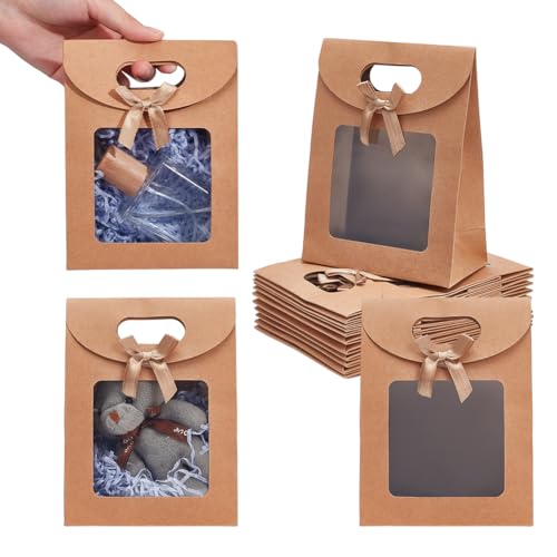 NBEADS 24 Pcs Mini Kraft Bags with Clear Window