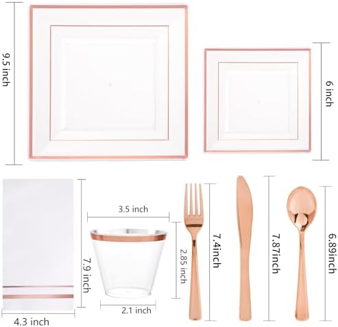 Festiva 350Pcs Rose Gold Plastic Plates Set for 50 Guests