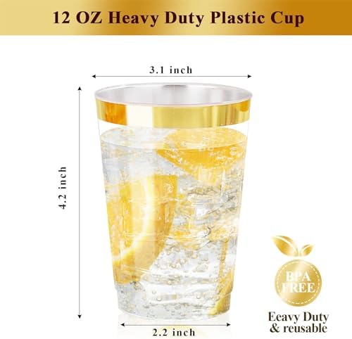 Nervure 120PCS Gold Rim Plastic Cups 12oz