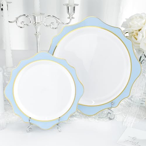 100 PCS White Blue Disposable Plates for 50 Guests Party Wedding Graduation