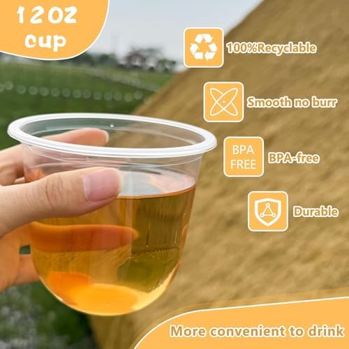 100 Pcs BPA Free Clear Plastic Cups 12OZ Stemless Party Use