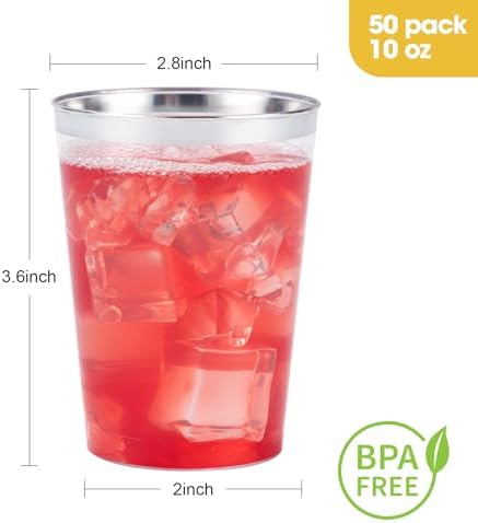Goodluck 50PCS 10oz Silver Plastic Cups for Parties and Events