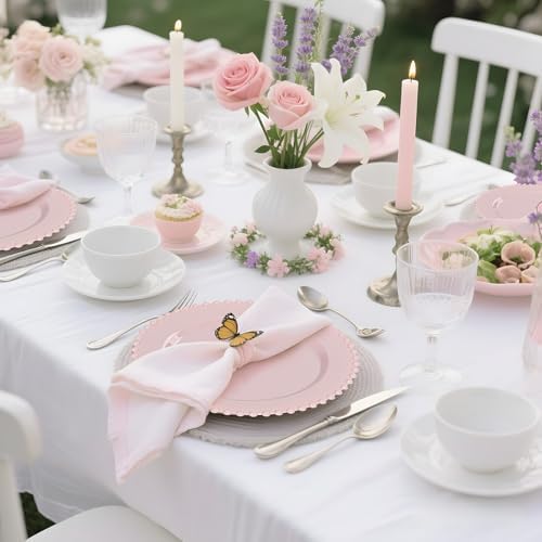 U-QE 60PCS Pink Plastic Plates for Parties and Events