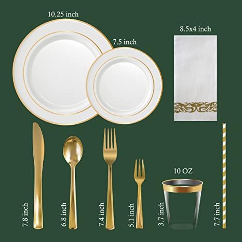 Neatiffy 225 Pcs Gold Rim Plastic Dinnerware Set For 25 Guests
