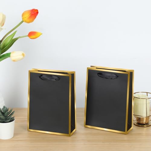 10-Pack Black and Golden Gift Bags with Handles