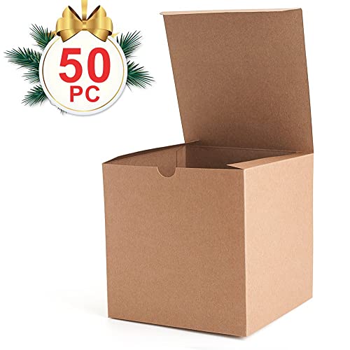 MESHA 6x6x6 Gift Boxes with Lids 50 Pack Brown Kraft