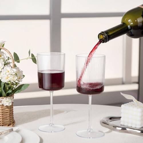 Ciaell 12PCS Plastic Ribbed Wine Glasses with Stem