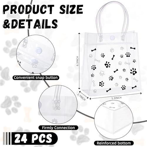 Kolldenn 24 Pack Clear PVC Dog Paw Gift Bags with Handle
