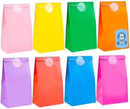 VGOODALL 24PCS Colored Party Bags with Stickers