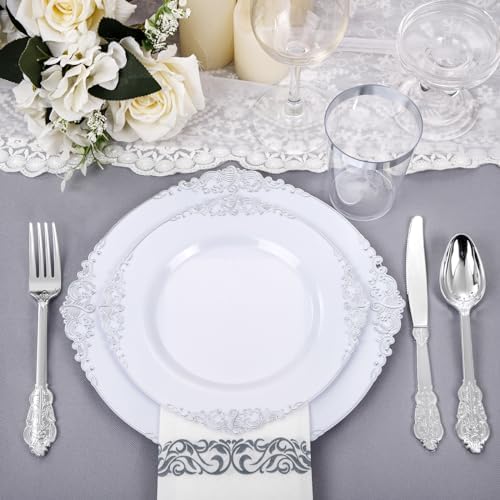 Nervure 350PCS Silver Plastic Dinnerware Set