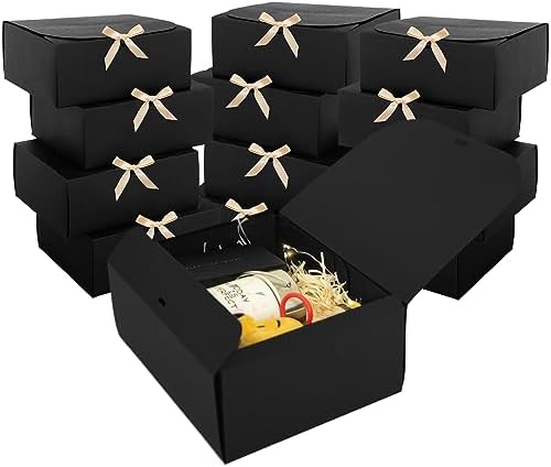 12 Pack Black Gift Boxes with Lids and Ribbons