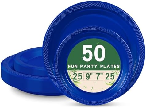 50 Royal Blue Plastic Plates for Party Supplies