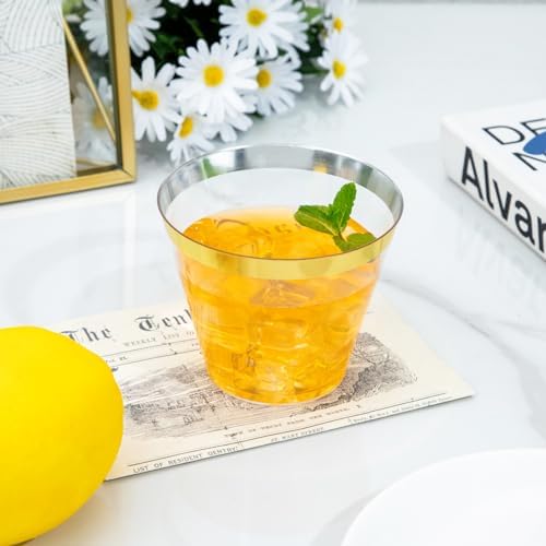I00000 60PCS Gold Plastic Cups 9 oz Clear Disposable