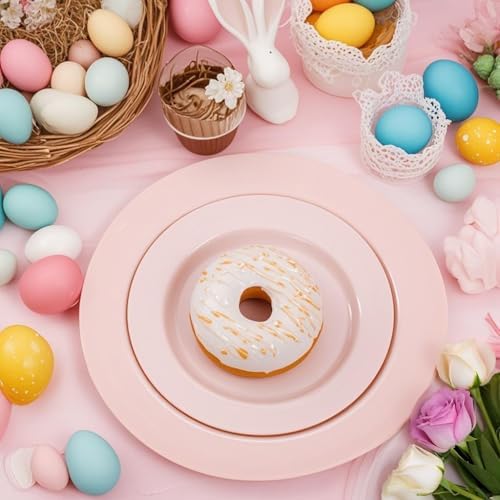 FLOWERCAT 100PCS Pink Plastic Plates Set for 50 Guests
