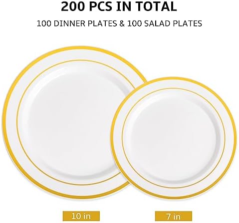 AOZITA 200 Pcs Gold Plastic Plates for Party