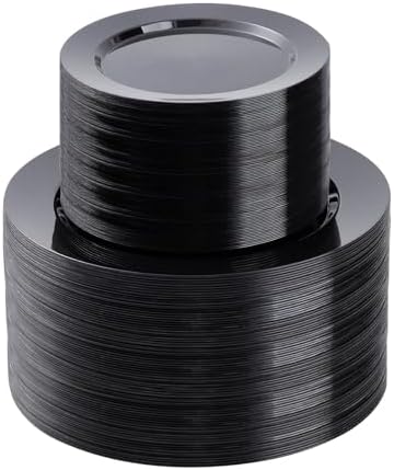 200PCS Black Plastic Plates Set for Parties and Weddings