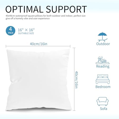 Fixwal 4 Pack 16x16 Waterproof Pillow Inserts