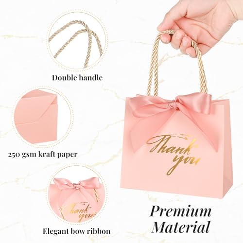 Mauproy 20 Pack Mini Pink Thank You Gift Bags with Handles and Ribbons