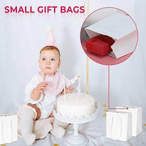 Rcybeo 50 Pack Mini White Gift Bags with Handles