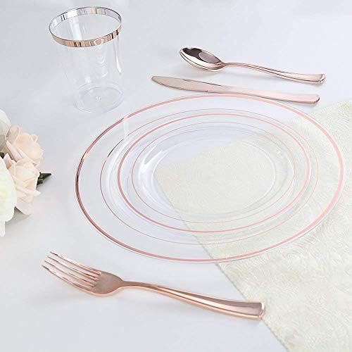 I00000 60 Pcs Rose Gold Plastic Plates Set