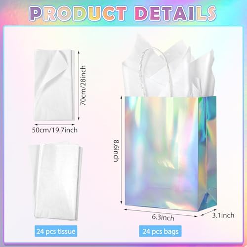 24 Pcs Iridescent Gift Bags with Handles