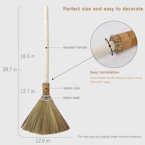 SISIMER Wedding Brooms with White Tulle and Pearl Ribbon