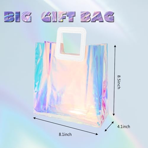 Voittozege 20Pcs Clear Holographic Gift Bags with Handle