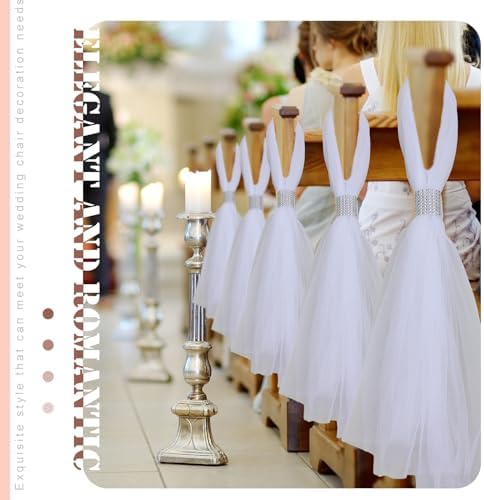 36 Piece Wedding Pew Bows Tulle Set with Rhinestone Collar