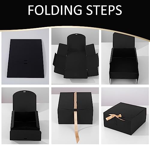 12 Pack Black Gift Boxes with Lids and Ribbons