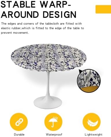 Gradient Branches Round Waterproof Table Cover Fitted Tablecloth