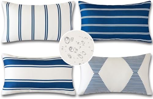 OTOSTAR Waterproof Pillow Covers 12x20 Inch Pack of 4 Navy Blue