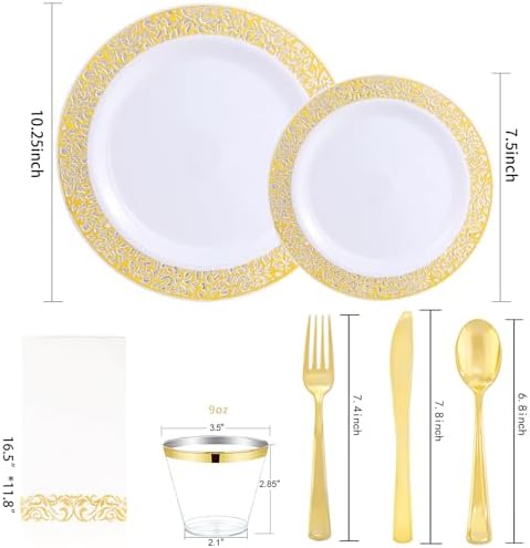 WELLIFE 350Pcs Gold Dinnerware Set for Parties