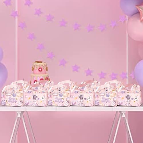 KARAQY Pink Astronaut Space Party Favor Boxes 12 Pcs