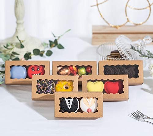 JCXGRVC 24PCS Natural Brown Kraft Macaron Boxes with Clear Window